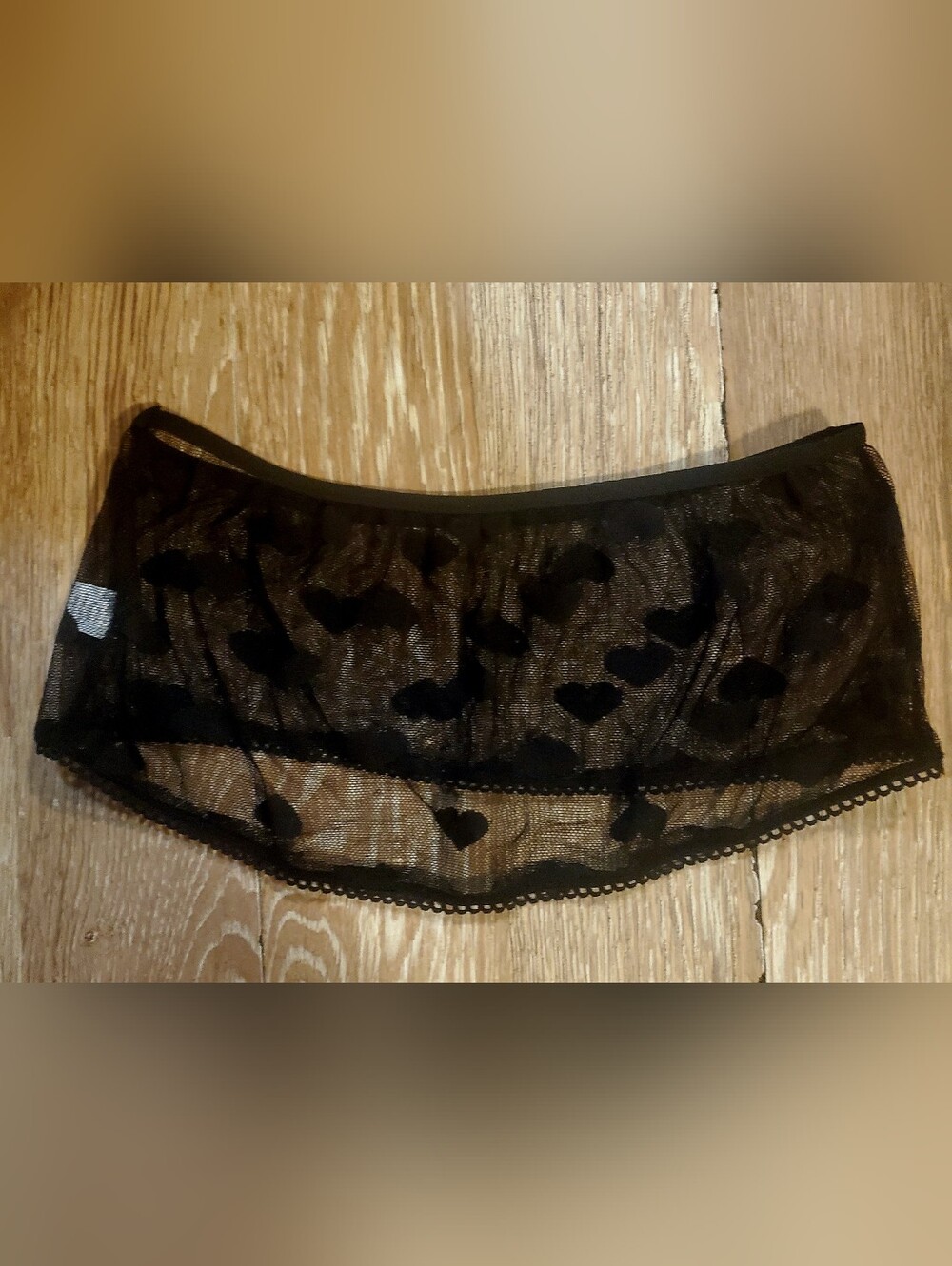 Jiyugala Black Heart-Print Sheer Lace Bandeau Bralette - Women Intimates